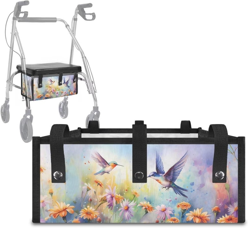 LedBack Universal Walker Accessories Hummingbird Daisy Walker Seat Covers Rollator Walker Seat and Backrest Covers Underseat Pouch Tote for Rolling Walkers - Image 3